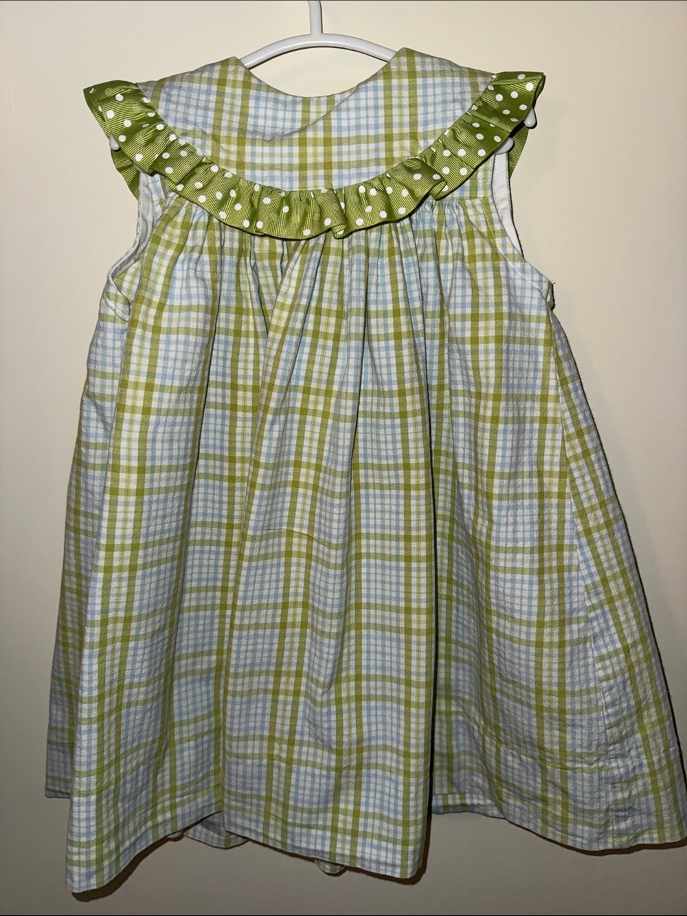 Little Girls' Lime Plaid Ruffle-Yoke Dress